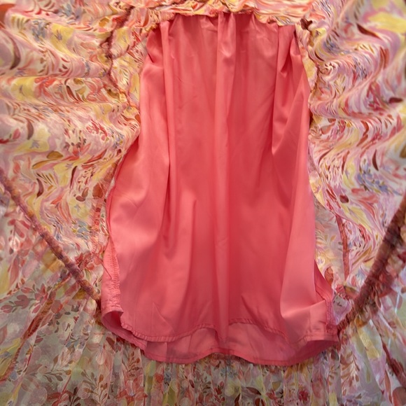 Greylin Daniela Smocked Burnout Chiffon Midi Dress is Bubble Gum - Picture 6 of 7